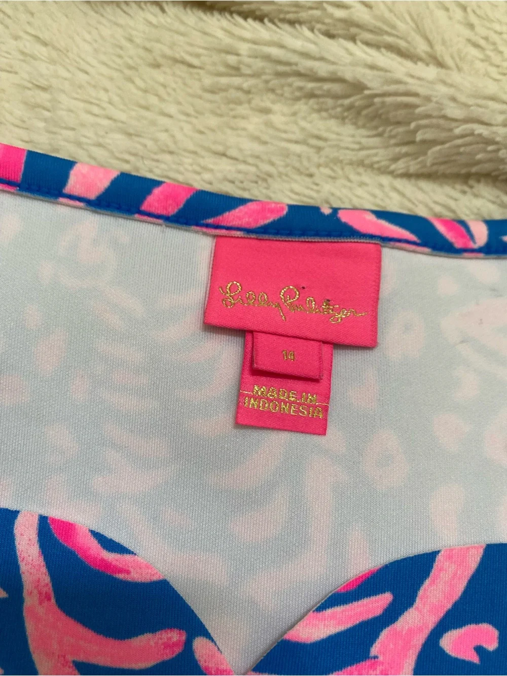 Lilly Pulitzer Breelyn girls' dress Pundy Blue La Zebra pink/blue scallops Sz 14